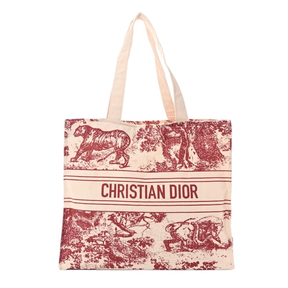 Dior Exclusive Straw Tote Bag in Red and Cream